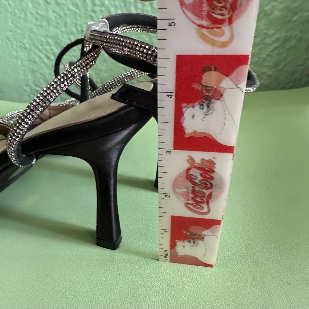 NWOB Rhinestone Ankle Strap Square Open Toe Sexy Stiletto Heeled Sandals sz 10